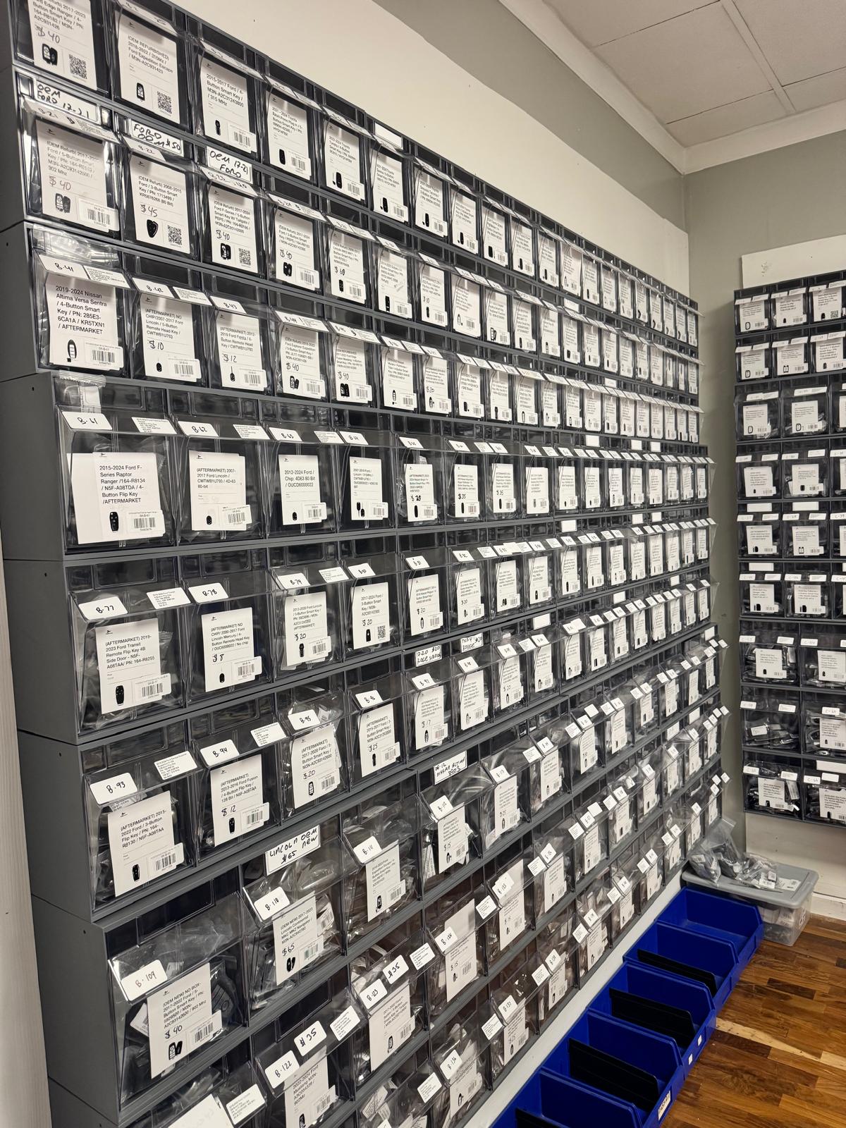 Our automotive key inventory — keys, transponders, and remotes in stock