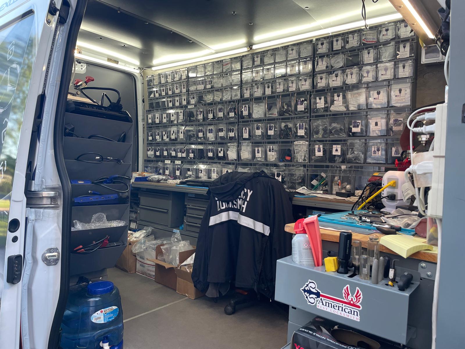 Inside one of our service vans showing tools and equipment