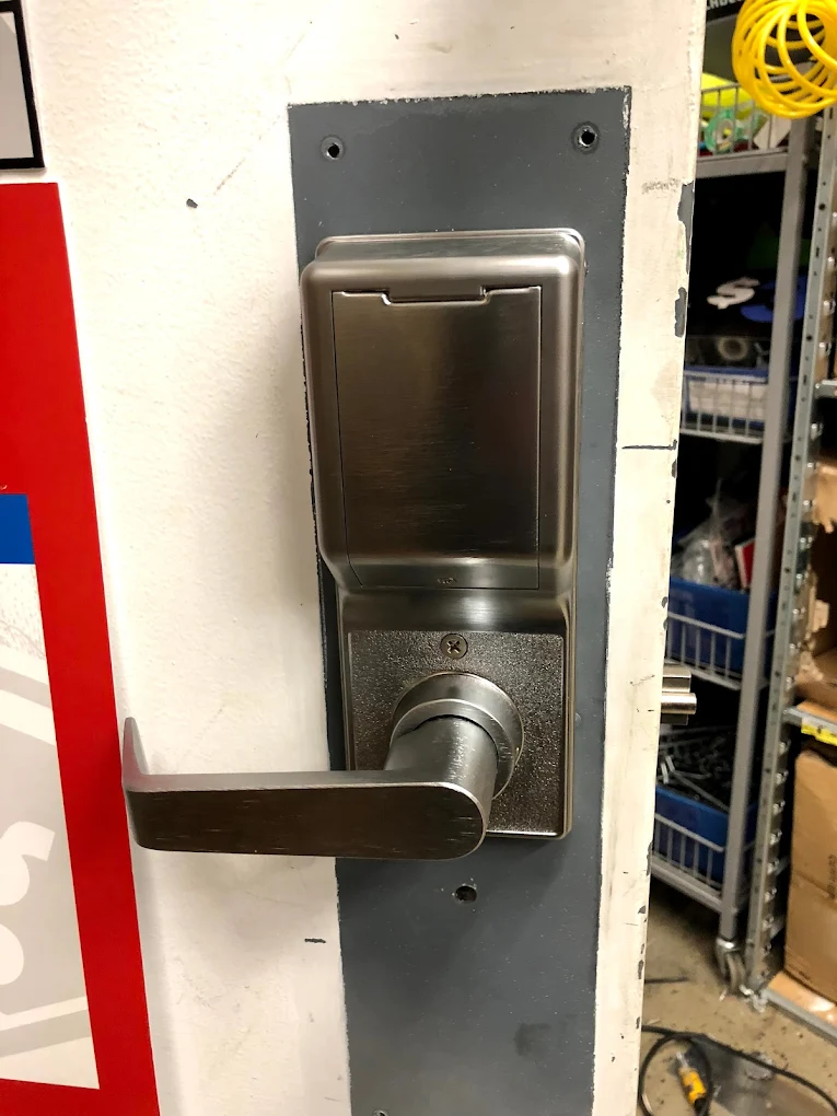 Commercial keypad lock installation completed
