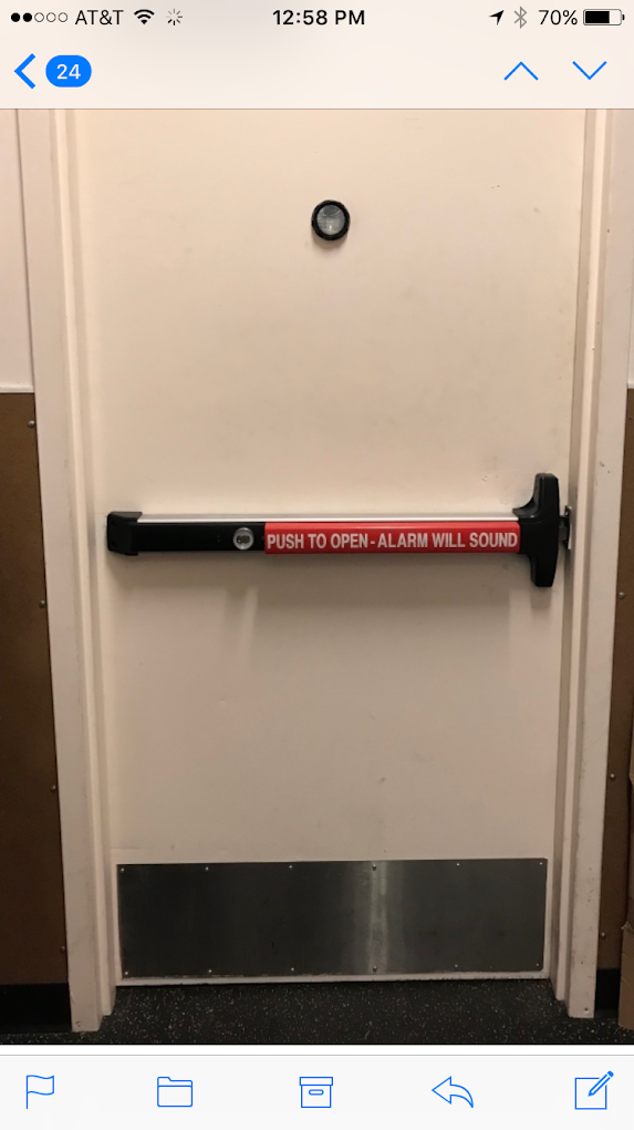 Emergency push bar / panic device installation