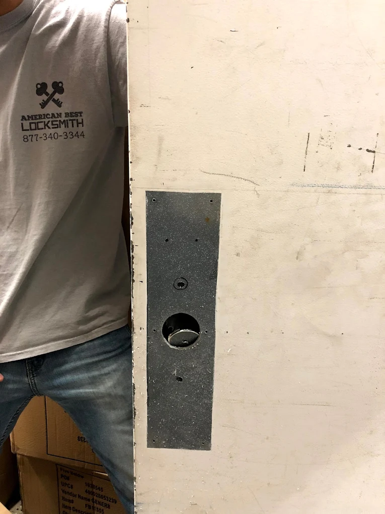 Commercial lock installation in progress