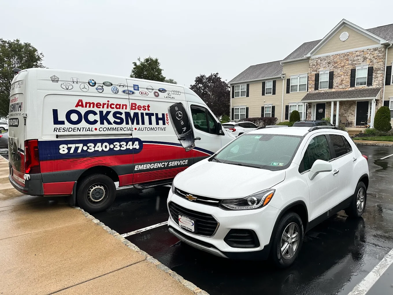 American Best Locksmith service truck at a customer's home
