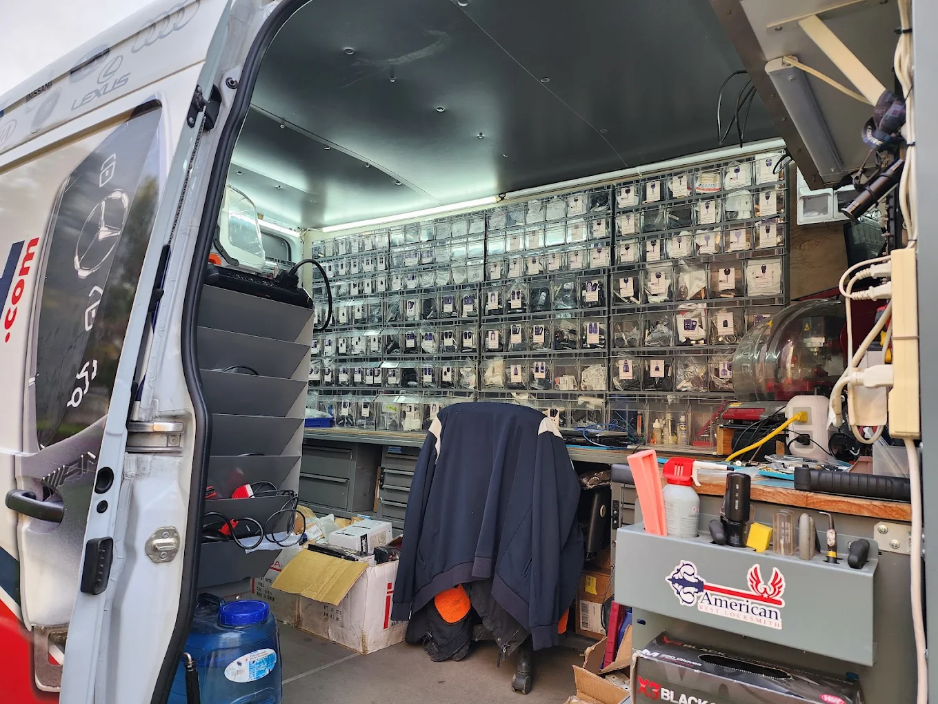 Inside our service van — tools and inventory ready for any job